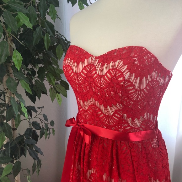 B. Darlin 7 8 Dress Red Lace Strapless Valentine - Picture 4 of 8